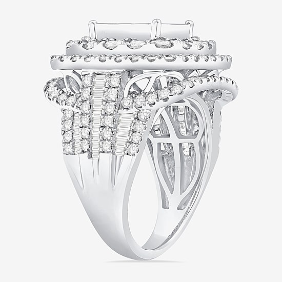 Womens 4 CT. T.W. Natural White Diamond 10K Gold Cushion Side Stone Engagement Ring