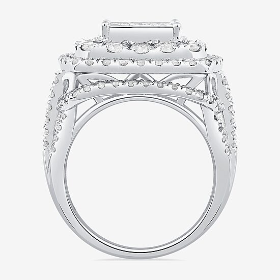 Womens 4 CT. T.W. Natural White Diamond 10K Gold Cushion Side Stone Engagement Ring
