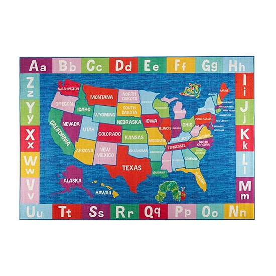 Eric Carle Elementary USA Map Print Loomed Rectangular Indoor Accent Rug
