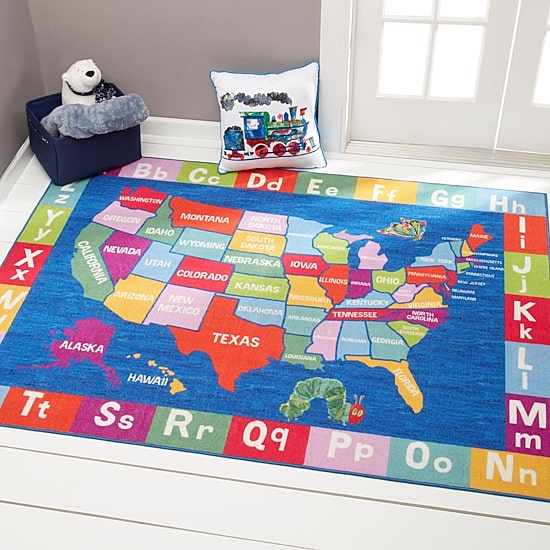 Eric Carle Elementary USA Map Print Loomed Rectangular Indoor Accent Rug