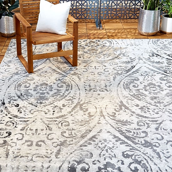 Nicole Miller Patio Sofia Juniper Damask Loomed Rectangular Outdoor Area Rug