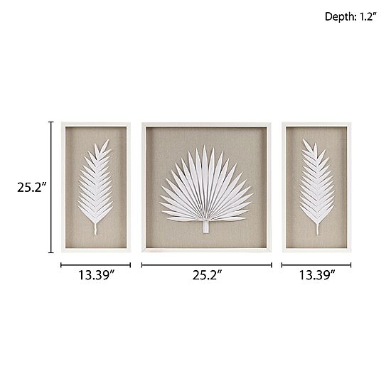 Madison Park Sabal Palm Rice Paper Shadow Box 3-pc. Wall Art Set