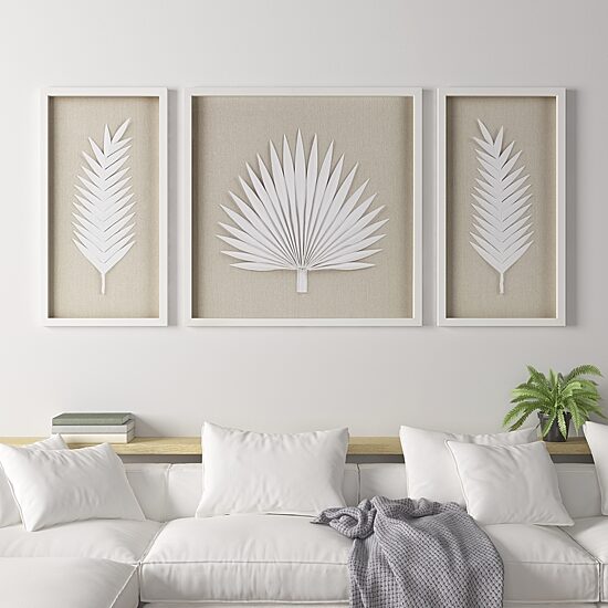 Madison Park Sabal Palm Rice Paper Shadow Box 3-pc. Wall Art Set