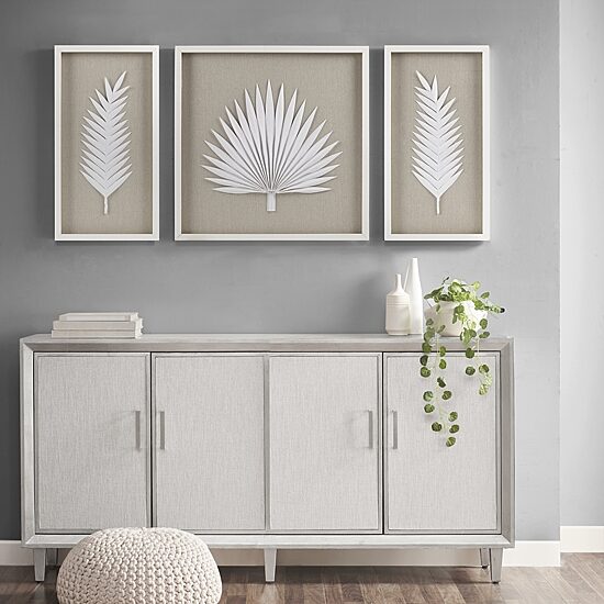 Madison Park Sabal Palm Rice Paper Shadow Box 3-pc. Wall Art Set