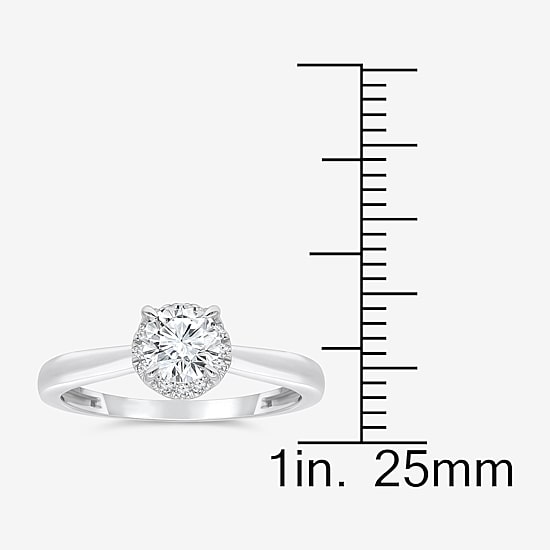 (I / I1) Womens 1 1/7 CT. T.W. Lab Grown White Diamond 10K Gold Round Halo Engagement Ring