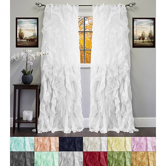 Sweet Home Collection Chic Voile Vertical Ruffled Rod Pocket Sheer Single Curtain Panel