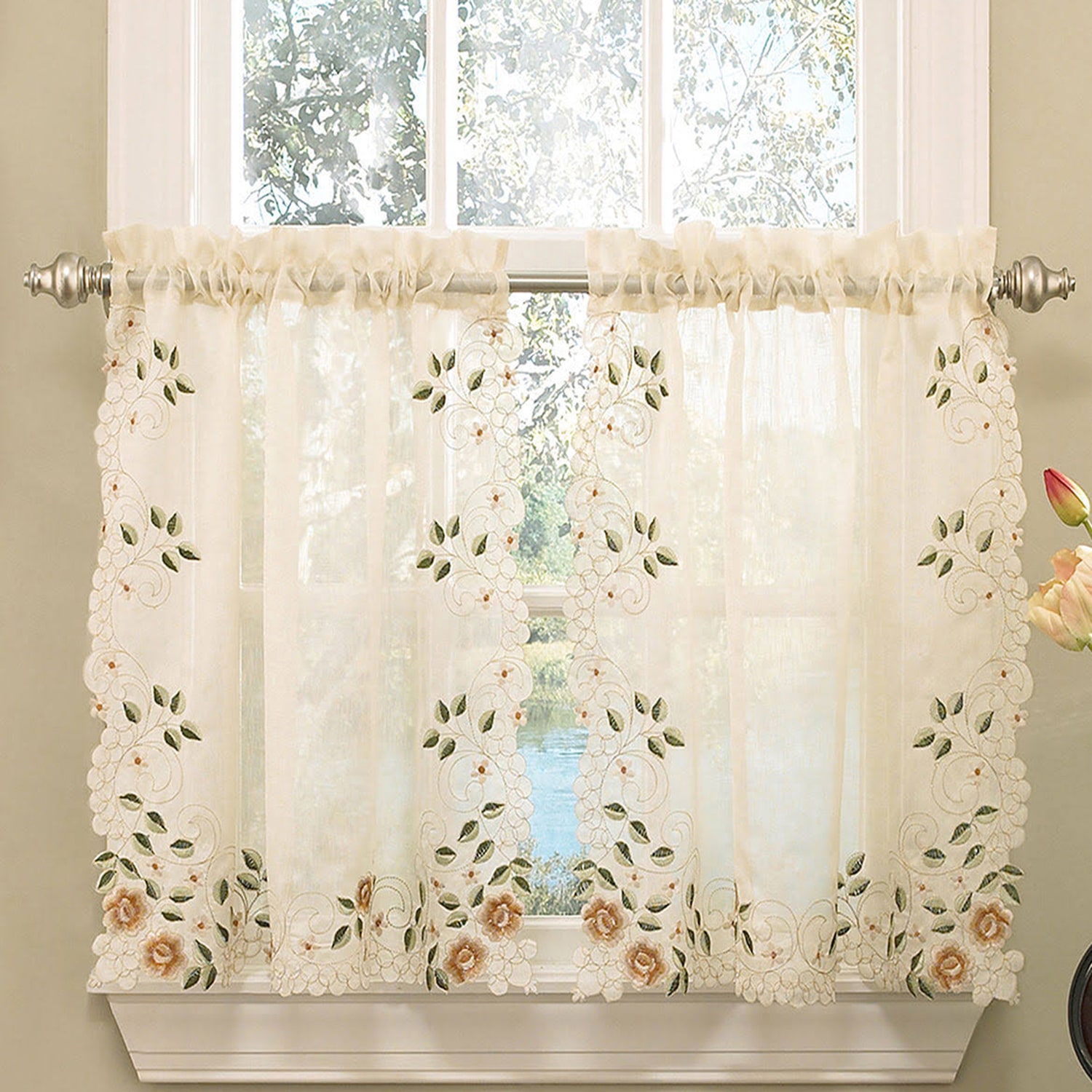 Sweet Home Collection Rosemary Linen Embroidered 2-pc. Rod Pocket Window Tier