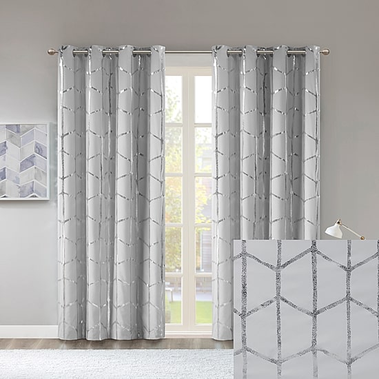 Intelligent Design Khloe Geometric Metallic Grommet Top Energy Saving 100% Blackout Set of 2 Curtain Panel