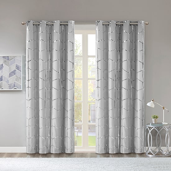 Intelligent Design Khloe Geometric Metallic Grommet Top Energy Saving 100% Blackout Set of 2 Curtain Panel