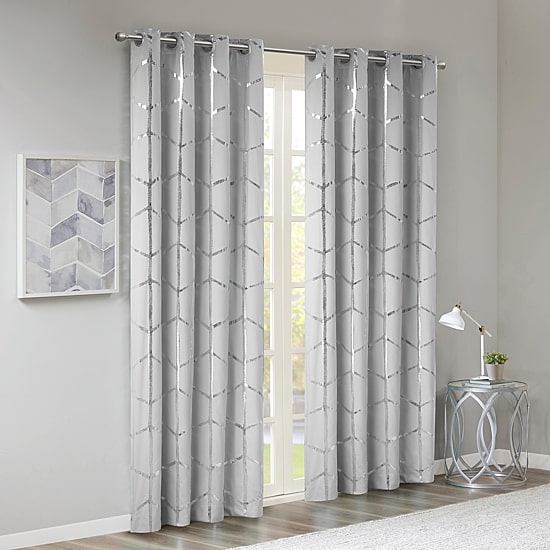 Intelligent Design Khloe Geometric Metallic Grommet Top Energy Saving 100% Blackout Set of 2 Curtain Panel