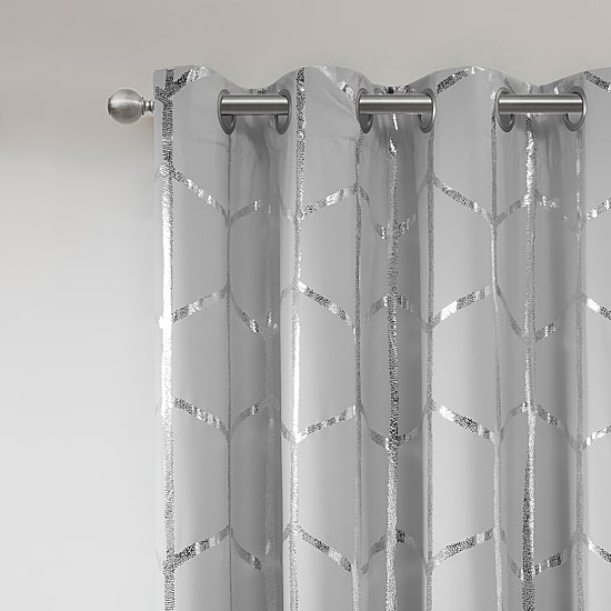 Intelligent Design Khloe Geometric Metallic Grommet Top Energy Saving 100% Blackout Set of 2 Curtain Panel