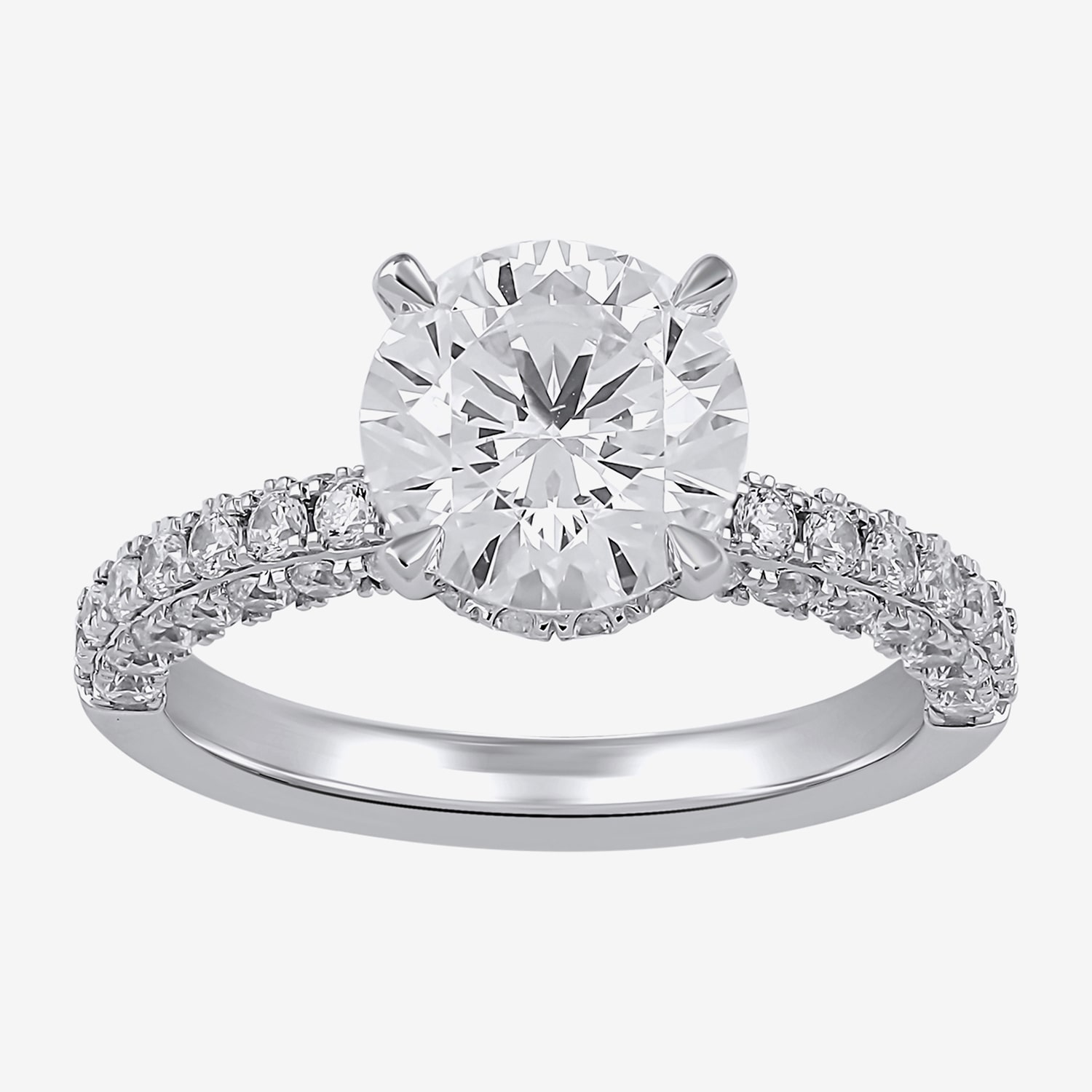 (H-I / SI1-SI2) Womens 3 CT. T.W. Lab Grown White Diamond 10K or 14K Gold Round Side Stone Engagement Ring