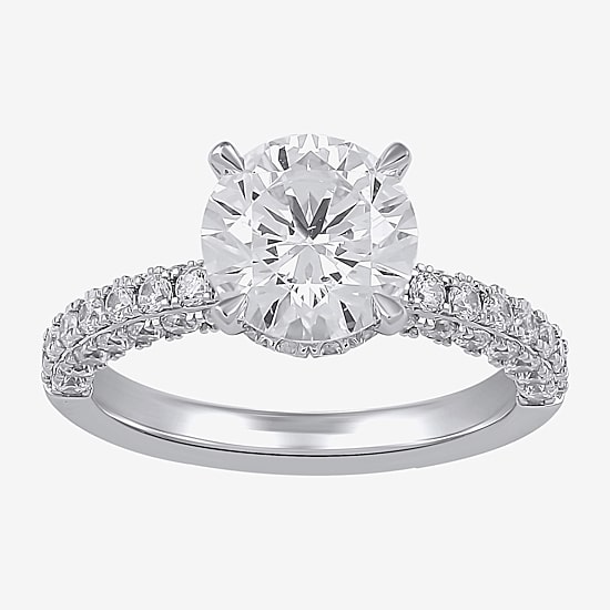 (H-I / SI1-SI2) Womens 3 CT. T.W. Lab Grown White Diamond 10K or 14K Gold Round Side Stone Engagement Ring
