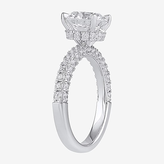 (H-I / SI1-SI2) Womens 3 CT. T.W. Lab Grown White Diamond 10K or 14K Gold Round Side Stone Engagement Ring