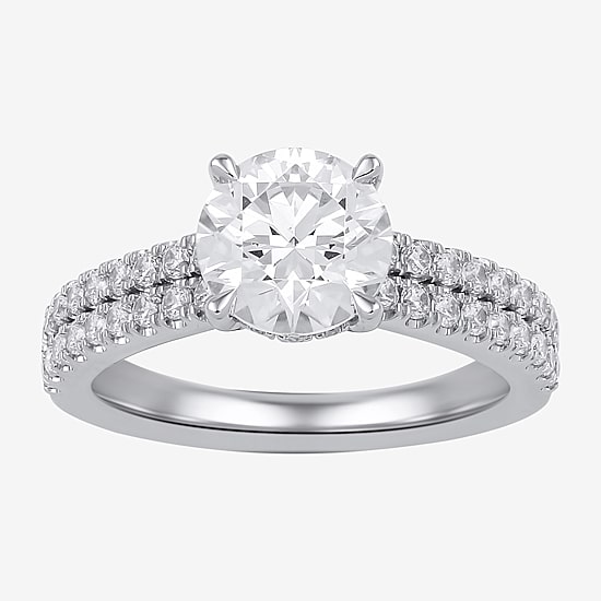 (H-I / SI1-SI2) Womens 2 1/2 CT. T.W. Lab Grown White Diamond 10K or 14K Gold Round Side Stone Engagement Ring