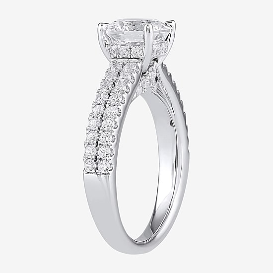 (H-I / SI1-SI2) Womens 2 1/2 CT. T.W. Lab Grown White Diamond 10K or 14K Gold Round Side Stone Engagement Ring