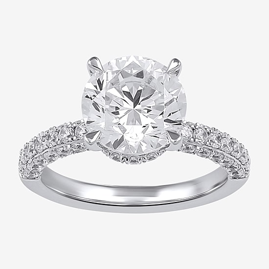 (H-I / SI1-SI2) Womens 4 CT. T.W. Lab Grown White Diamond 10K or 14K Gold Round Side Stone Engagement Ring