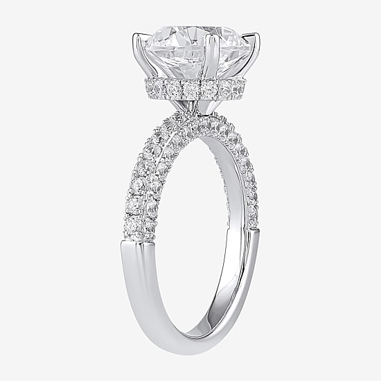 (H-I / SI1-SI2) Womens 4 CT. T.W. Lab Grown White Diamond 10K or 14K Gold Round Side Stone Engagement Ring