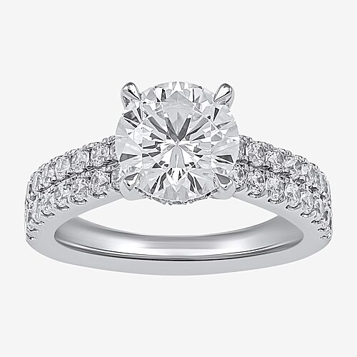 (H-I / SI1-SI2) Womens 3 CT. T.W. Lab Grown White Diamond 10K or 14K Gold Round Side Stone Engagement Ring, 9, White