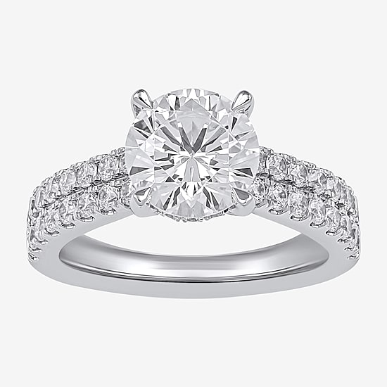 (H-I / SI1-SI2) Womens 3 CT. T.W. Lab Grown White Diamond 10K or 14K Gold Round Side Stone Engagement Ring