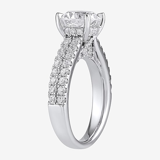 (H-I / SI1-SI2) Womens 3 CT. T.W. Lab Grown White Diamond 10K or 14K Gold Round Side Stone Engagement Ring