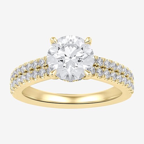 (H-I / SI1-SI2) Womens 2 1/2 CT. T.W. Lab Grown White Diamond 10K or 14K Gold Round Side Stone Engagement Ring, 9, Yellow