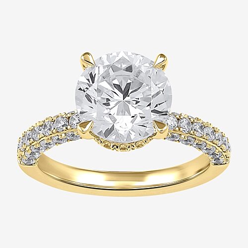 (H-I / SI1-SI2) Womens 4 CT. T.W. Lab Grown White Diamond 10K or 14K Gold Round Side Stone Engagement Ring, 9, Yellow