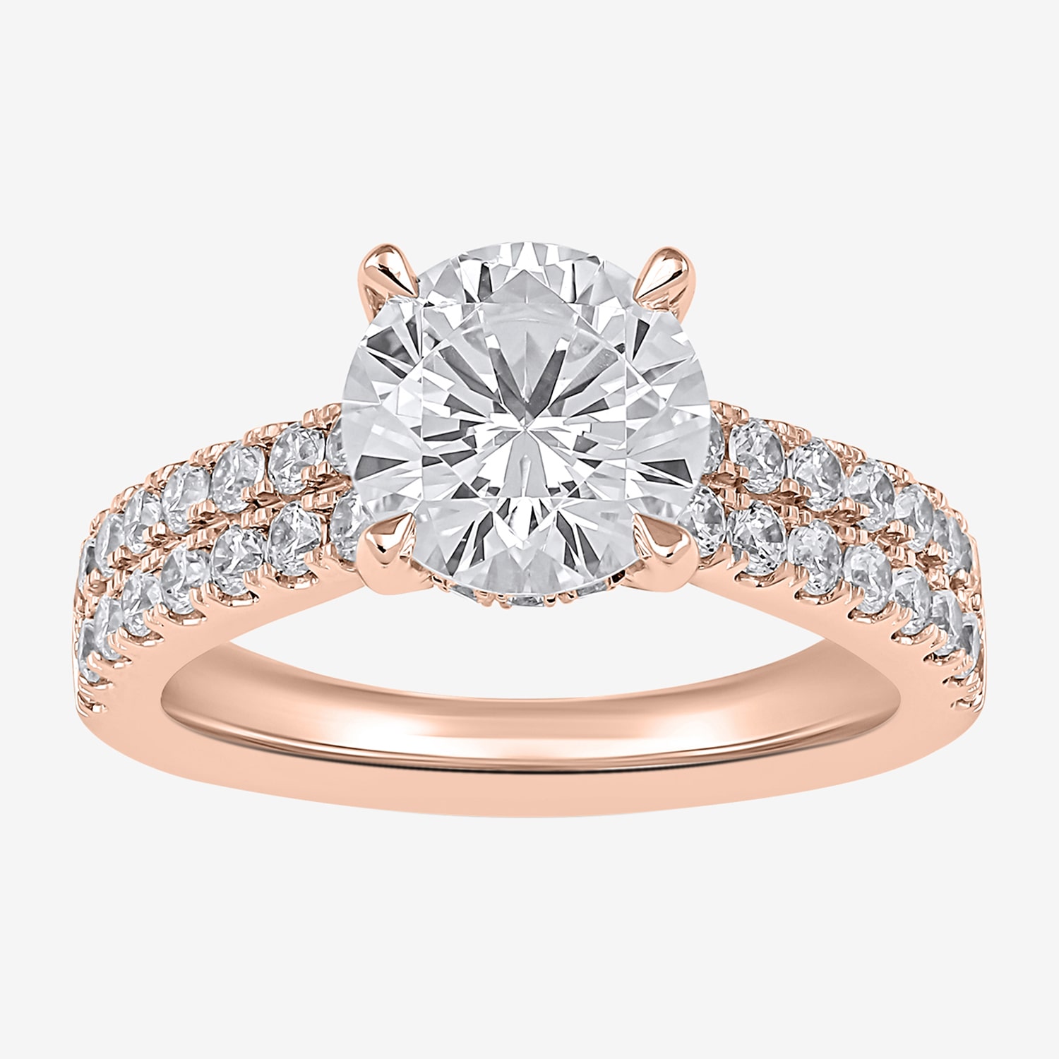 (H-I / SI1-SI2) Womens 3 CT. T.W. Lab Grown White Diamond 10K or 14K Gold Round Side Stone Engagement Ring
