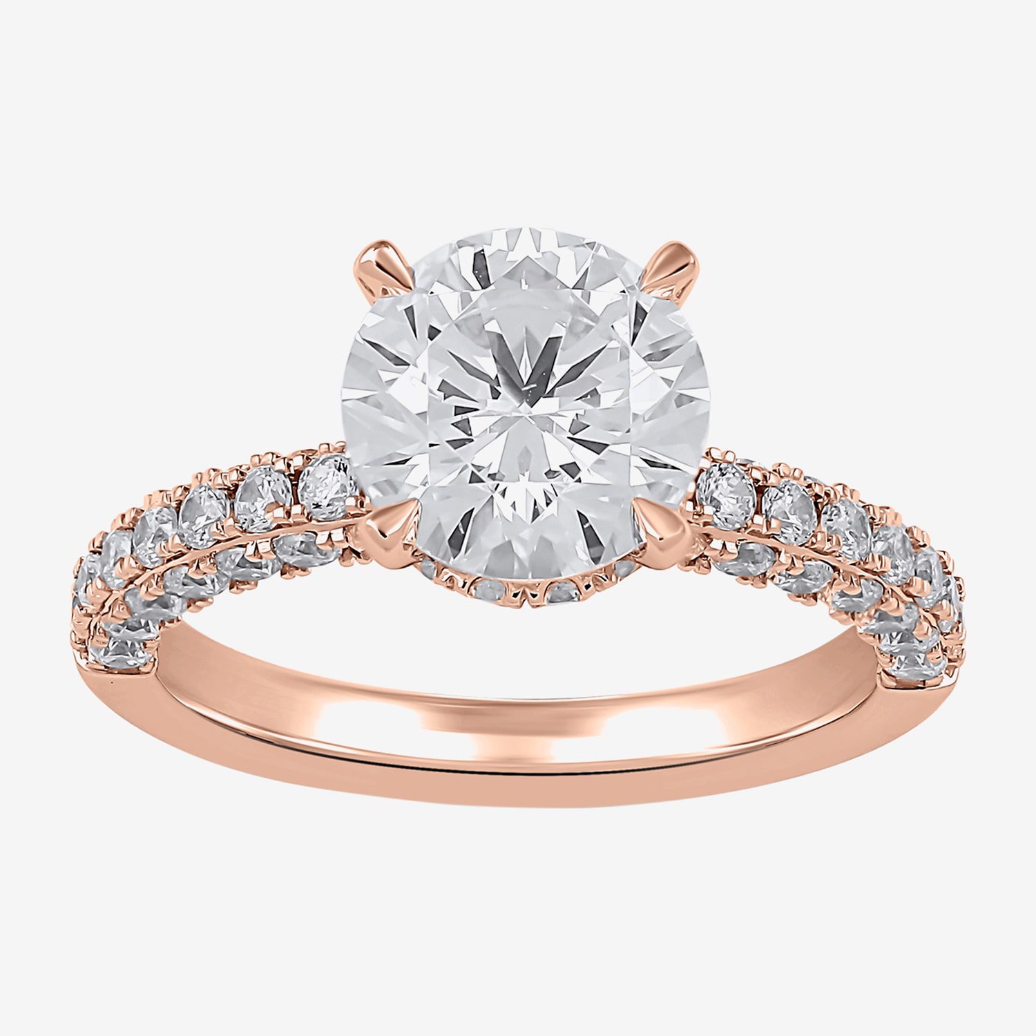 (H-I / SI1-SI2) Womens 3 CT. T.W. Lab Grown White Diamond 10K or 14K Gold Round Side Stone Engagement Ring