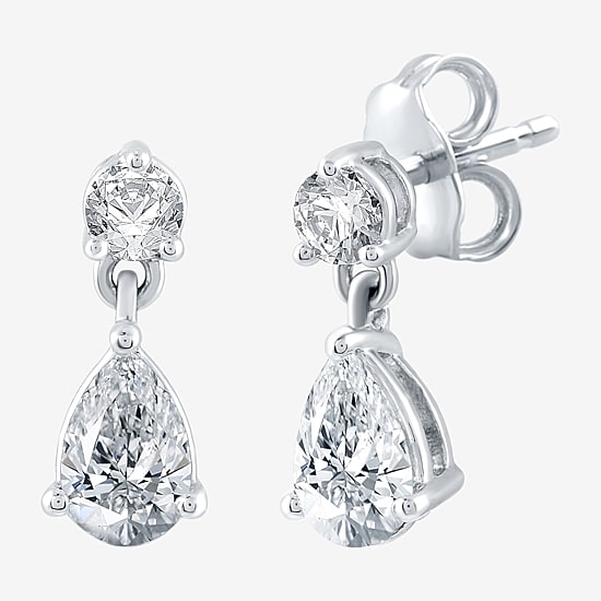 Ever Star (H-I / Si2-I1) Womens 1 CT. T.W. Lab Grown White Diamond 10K Gold Pear Drop Earrings