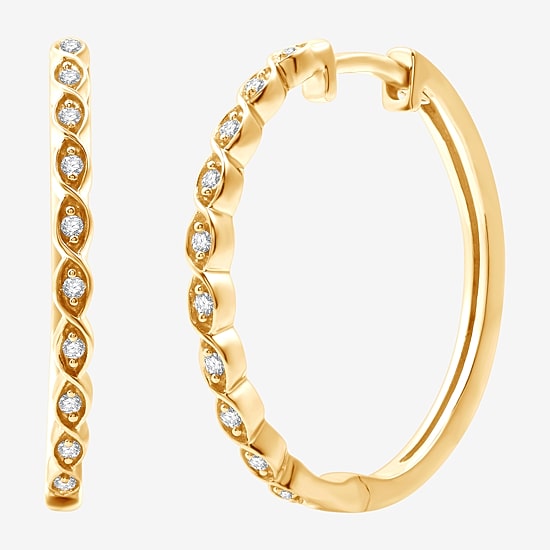 Womens 1/10 CT. T.W. Lab Grown White Diamond 14K Gold Over Silver Sterling Silver 22mm Hoop Earrings