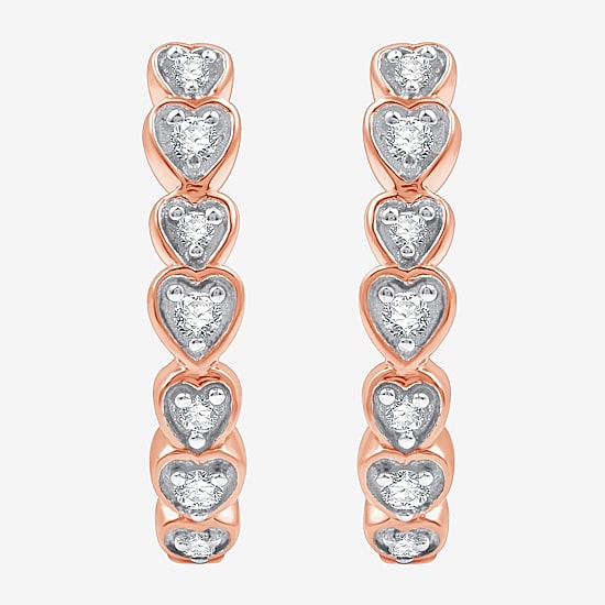 Womens 1/10 CT. T.W. Lab Grown White Diamond 14K Rose Gold Over Silver Sterling Silver 15.5mm Heart Hoop Earrings