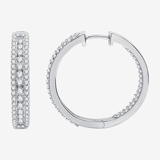 Womens 2 CT. T.W. Lab Grown White Diamond Sterling Silver 23.8mm Hoop Earrings