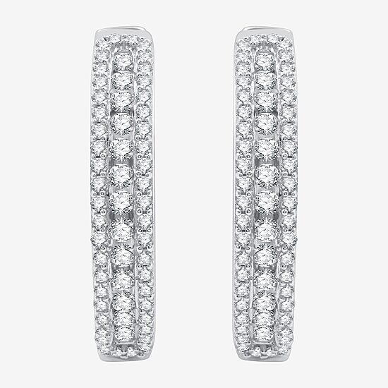 Womens 2 CT. T.W. Lab Grown White Diamond Sterling Silver 23.8mm Hoop Earrings