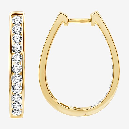 Womens 2 CT. T.W. Lab Grown White Diamond 14K Gold Over Silver Sterling Silver 27mm Hoop Earrings