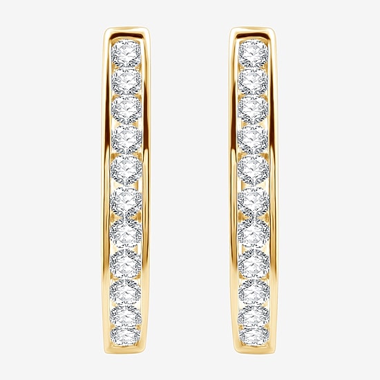 Womens 2 CT. T.W. Lab Grown White Diamond 14K Gold Over Silver Sterling Silver 27mm Hoop Earrings