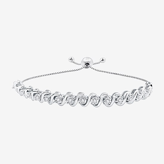 Womens 1/4 CT. T.W. Lab Grown White Diamond Sterling Silver Bolo Bracelet