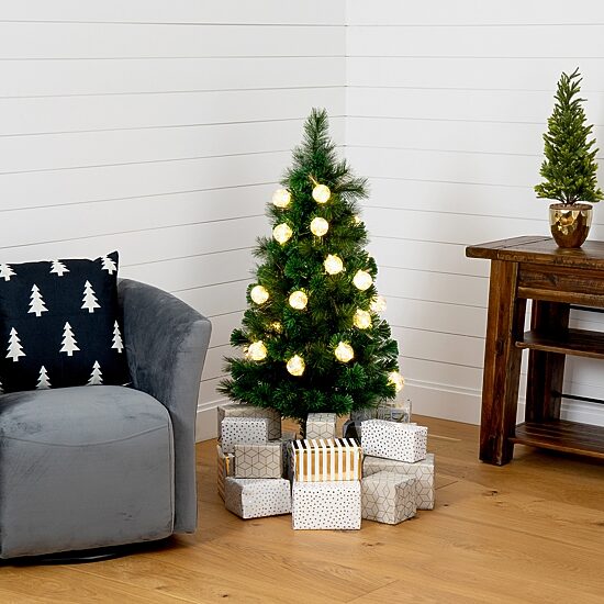 Nearly Natural Fiber Optic Faux 4 Foot Pre-Lit Pine Christmas Tree