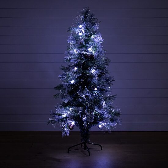 Nearly Natural Fiber Optic Faux 5 Foot Pre-Lit Flocked Pine Christmas Tree