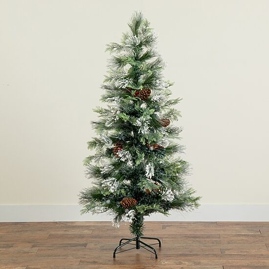 Nearly Natural Fiber Optic Faux 5 Foot Pre-Lit Flocked Pine Christmas Tree