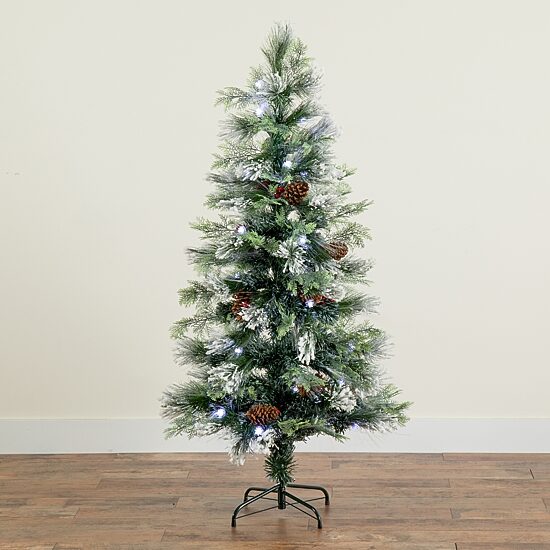 Nearly Natural Fiber Optic Faux 5 Foot Pre-Lit Flocked Pine Christmas Tree