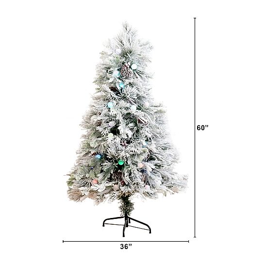 Nearly Natural Fiber Optic Faux 5 Foot Pre-Lit Flocked Pine Christmas Tree
