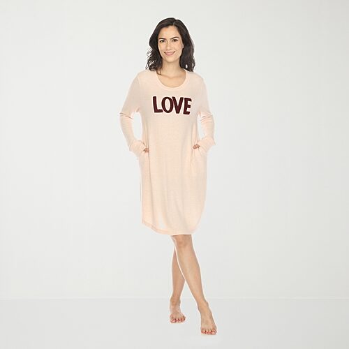 White Mark Womens Long Sleeve Round Neck Nightshirt, Large-x-large, Pink