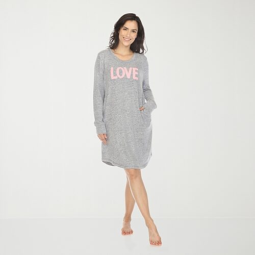 White Mark Womens Long Sleeve Round Neck Nightshirt, Small-medium, Blue