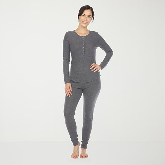 White Mark Womens Waffle Long Sleeve 2-pc. Pajama Set