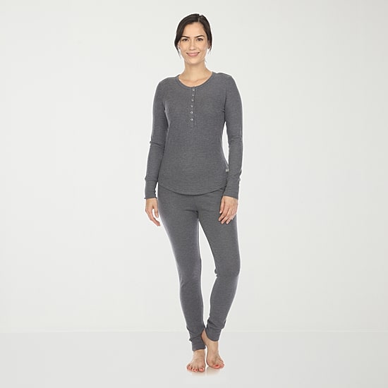 White Mark Womens Waffle Long Sleeve 2-pc. Pajama Set