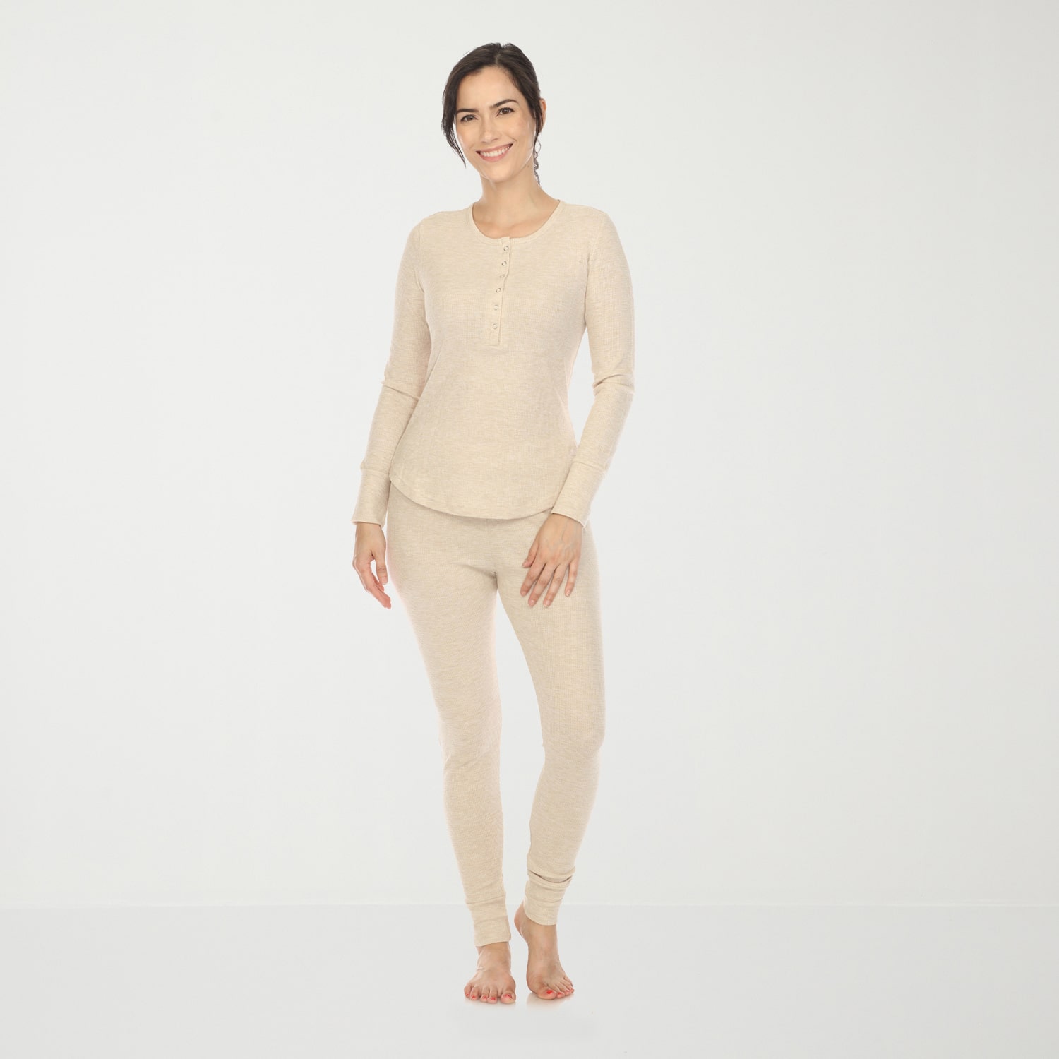 White Mark Womens Waffle Long Sleeve 2-pc. Pajama Set
