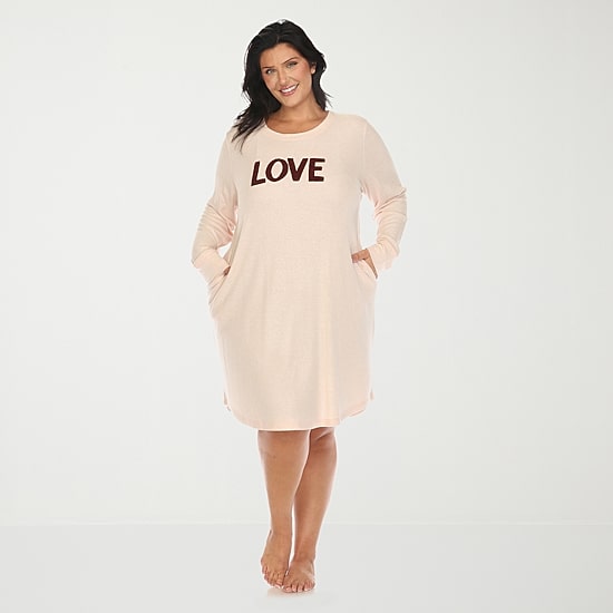 White Mark Womens Plus Long Sleeve Round Neck Nightgown