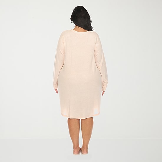 White Mark Womens Plus Long Sleeve Round Neck Nightgown