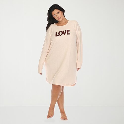 White Mark Womens Plus Long Sleeve Round Neck Nightgown, 3x-4x, Pink